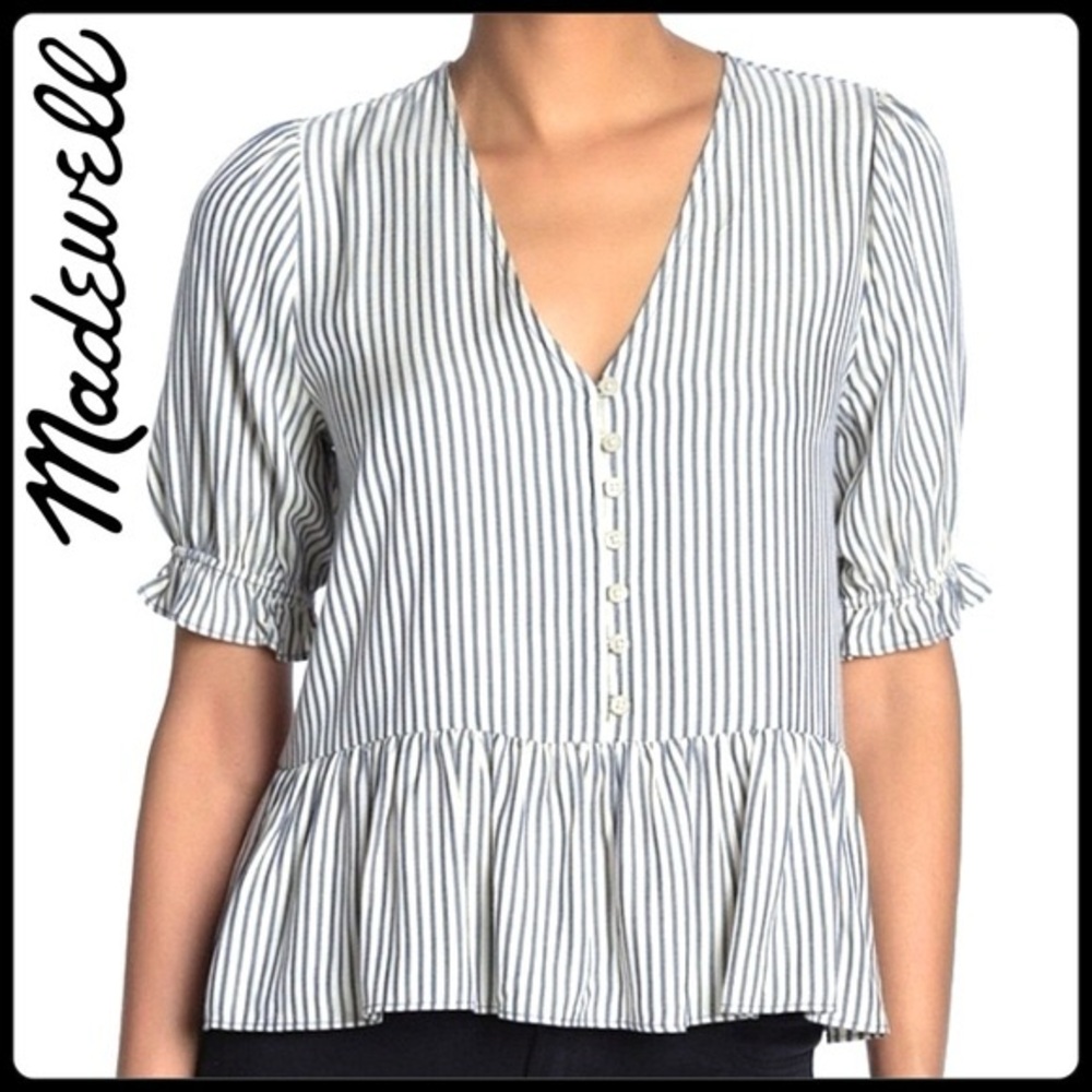 Madewell | XXS Peplum Striped Button-Down Peplum Blouse